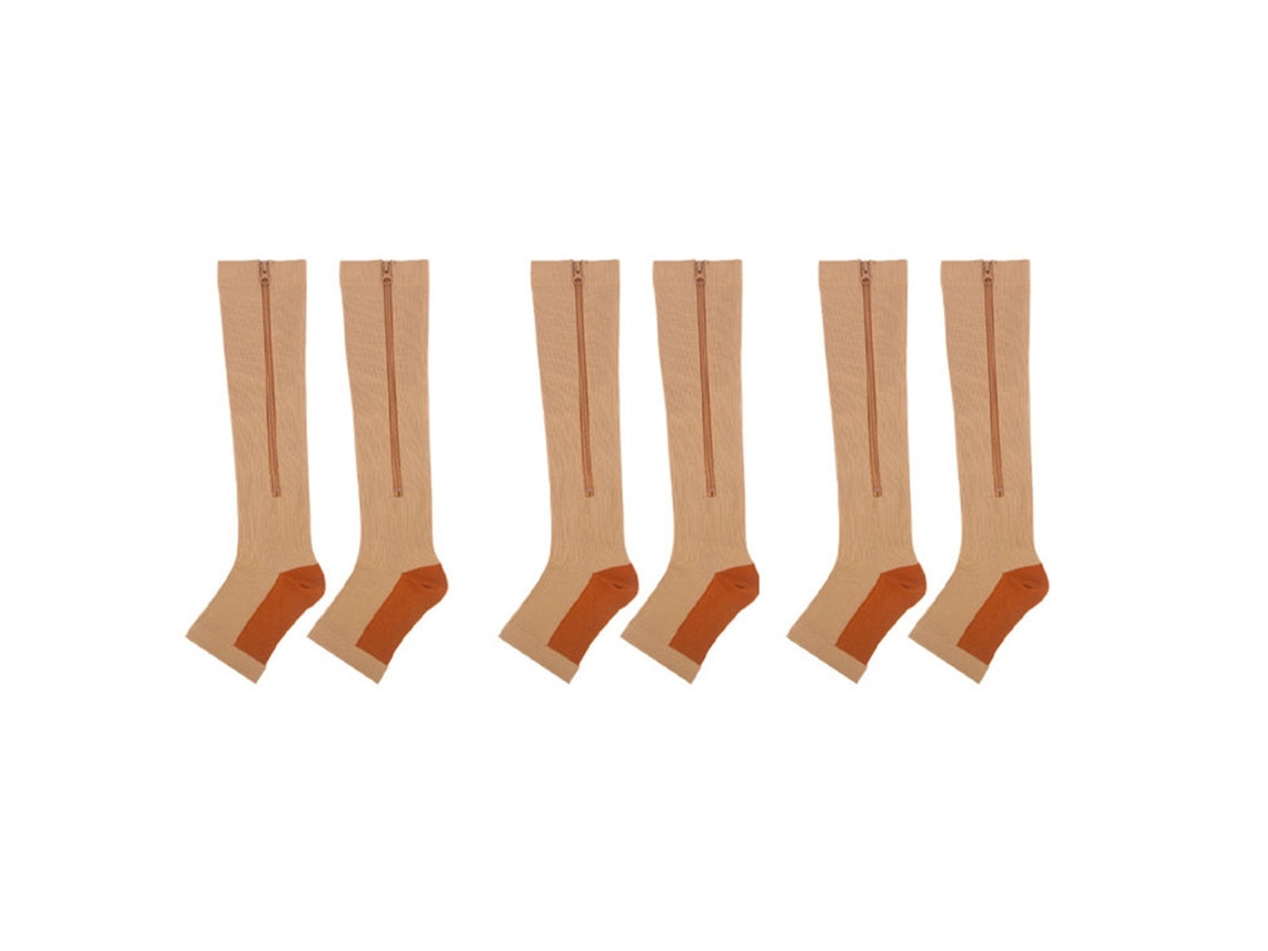 Meias De Compressão Respiráveis​​ Até O Joelho, Elásticas E Com Zíper, Para Esportes(3 Pares, Tamanhos P/m)