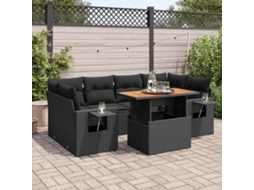 Vidaxl 7 Pcs Conjunto De Sofás P/ Jardim C/ Almofadões Vime Pe Preto