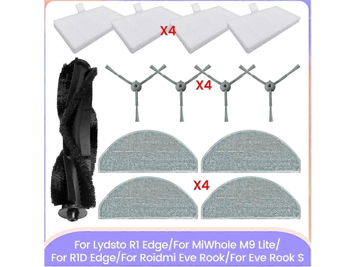 Peças De Reposição Para Lydsto R1 Edge/miwhole M9 Lite/r1d Edge/roidmi Eve Rook/eve Rook S: Escova Lateral Principal, Filtro Hepa, Pano De Limpeza.