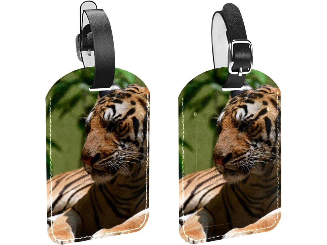 Conjunto De 2 Etiquetas Bagagem Em Couro Pu Com Estampa Tigre Grande Proteção Privacidade