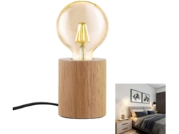 Soquete de mesa redondo Edison E27 em madeira com aba, padrão europeu, luminária decorativa, base de madeira com aba