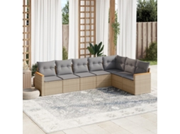 Conjunto de 7 Sofás para Jardim com Almofadas Vime Pe Bege Dkd Home Decor