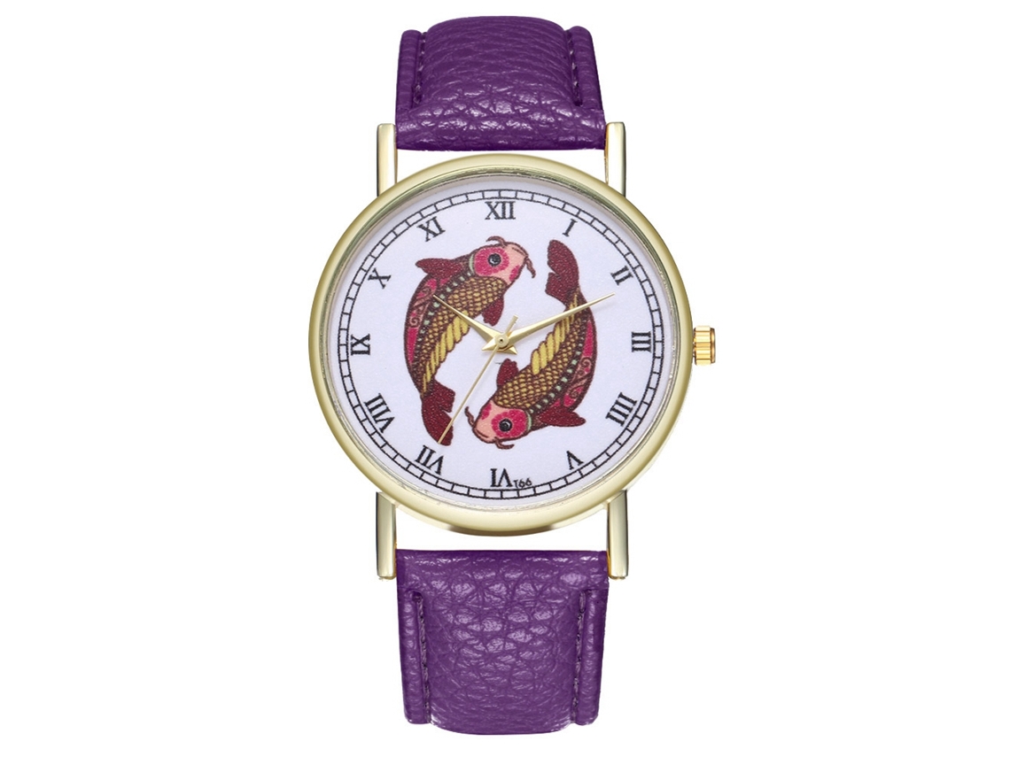 Reloj De Pulsera Analógico De Aleación Cuero Fashion Para Hombre Y Mujer Morado T66-a
