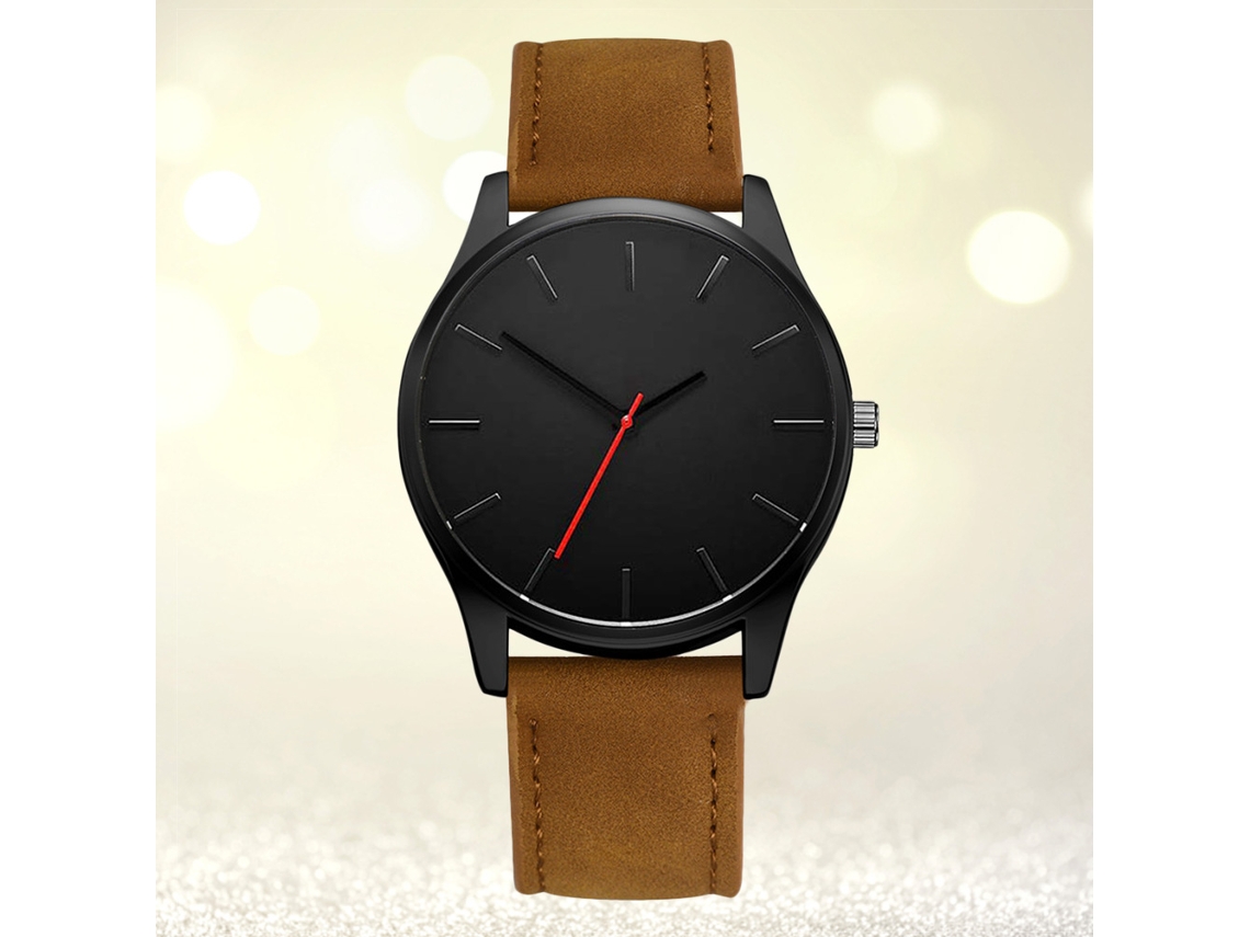 Relógio de Pulso Casual de Quartzo com Pulseira Pu Ajustável Moda Simples Marrom