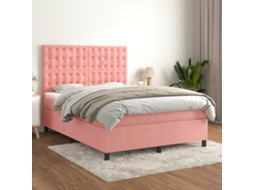 Vidaxl Cama Com Molas/colchão 140x190 Cm Veludo Rosa