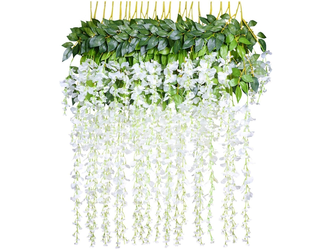 Conjunto de 12 Flores Artificiais Brancas de Glicínia para Decoração de Casa. AQUAFORGE