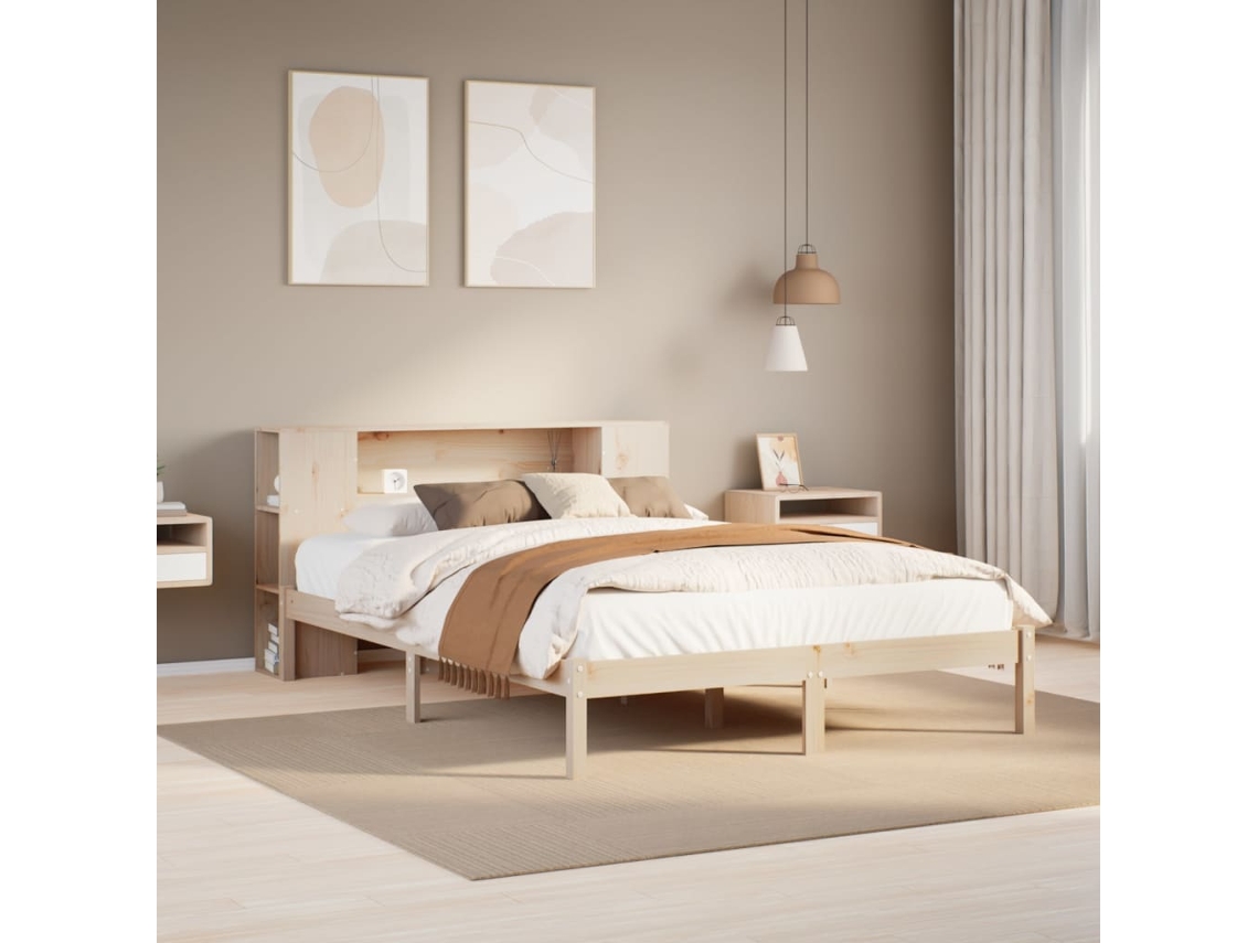 Vidaxl Cama Com Estante Sem Colchão 135x190 Cm Pinho Maciço