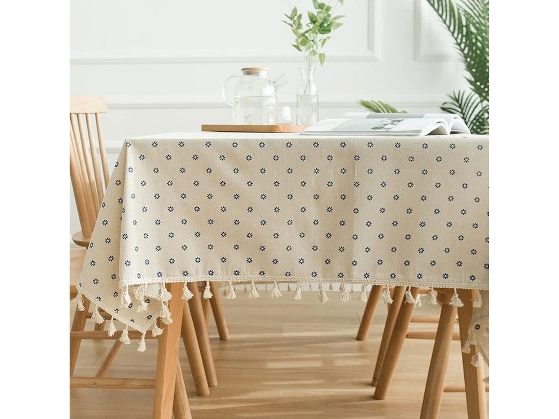 2026-mantel Retangular De Linho E Algodão Anti-rugas Para Festa Cozinha Comedor (bellis Perennis Azul, 55x86.6 Polegadas)