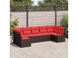 Vidaxl Conjunto De Sofás Com Almofada 7 Pcs Castanho Vime Pe