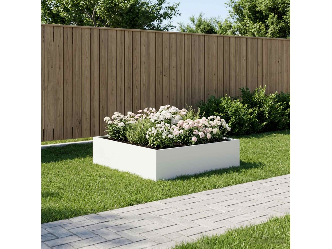 Vidaxl Vaso De Jardim Branco 80 X 80 X 30 Cm Aço Laminado A Frio
