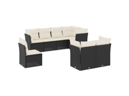 Conjunto de 8 Sofás de Jardim com Almofadões Vime Pe Preto MAISON EXCLUSIVE (8 pcs)