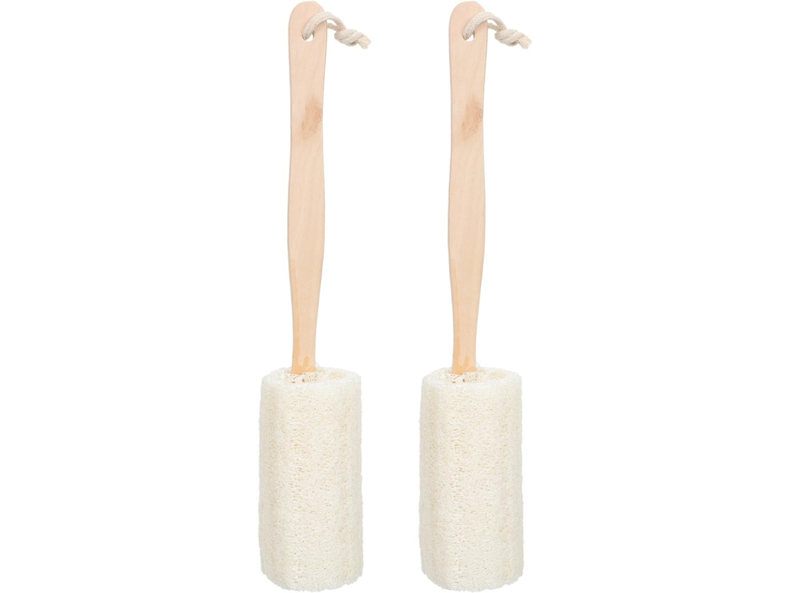 Escova de Banho Bucha Vegetal Natural com Capa de Madeira Confortável, Suave e Esfoliante.