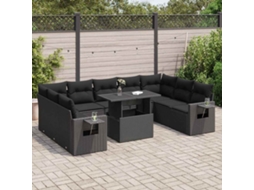 Vidaxl 10 Pcs Conjunto Sofás De Jardim C/ Almofadões Vime Pe Preto