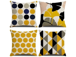 Capinha de Almofada de Lino e Algodão Amarela Geométrica Moderna para Sofá 45x45cm Conjunto de 4