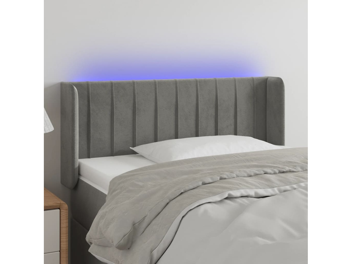 Vidaxl Cabeceira Cama C/ Luzes Led Veludo 103x16x78/88 Cm Cinza-claro