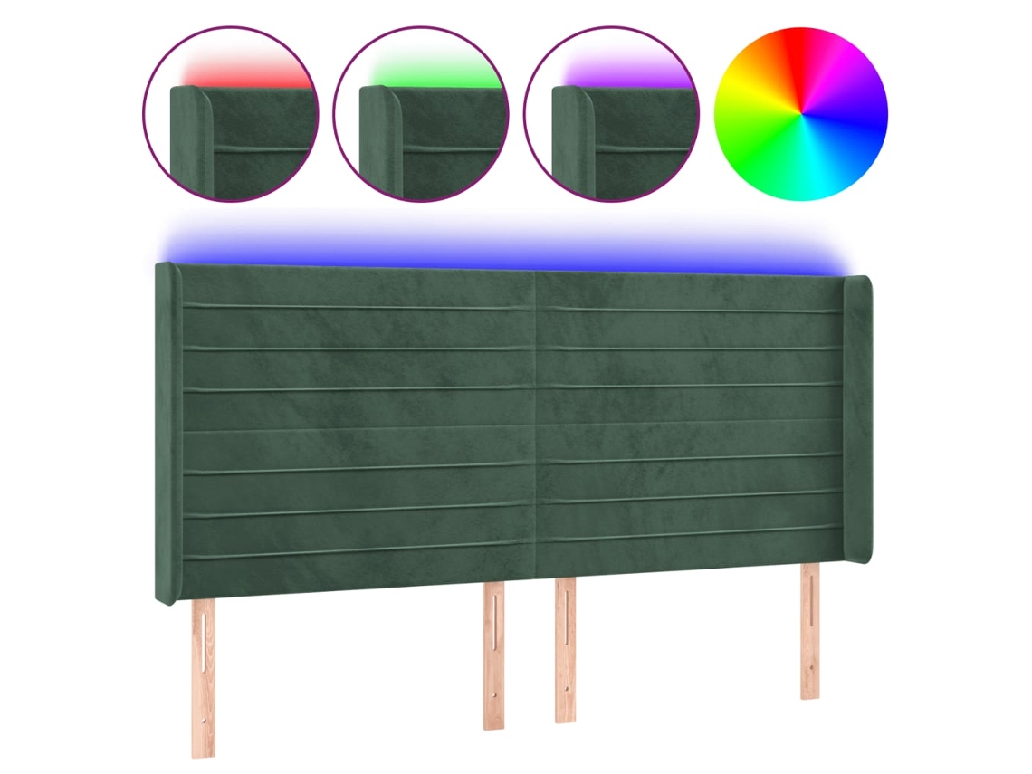 Led Headboard, Led Headboards Vidaxl Verde Veludo (163 X 16 X 118/128 Cm)