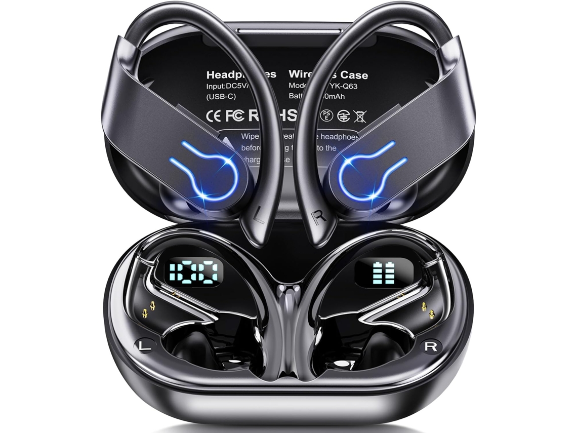 Auscultadores Bluetooth 5.3 JIAPEI, microfones, graves profundos, 48h, led, preto