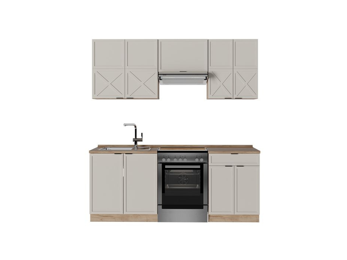 Cuisine Fame Line, 200cm Sem Pt, Cinzabeige/carvalho Dourado, Carvalho De Força Dourado, Vicco