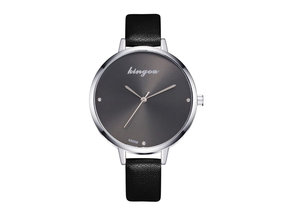 Relógio de Pulseira Feminino Moda Padrão Simples com Pulseira de Couro Preto