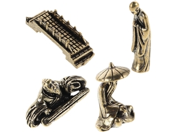 Conjunto 4 Miniaturas Latão Decoração Jardim Aquário Pescador Monge Estatuetas Ponte Ornamentos Artesanais GOKOCO