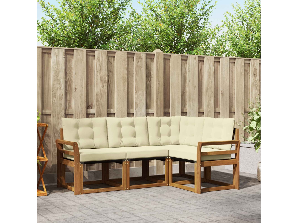 Vidaxl Conjunto De Sofás Para Exterior 4 Unid. Natural E Creme