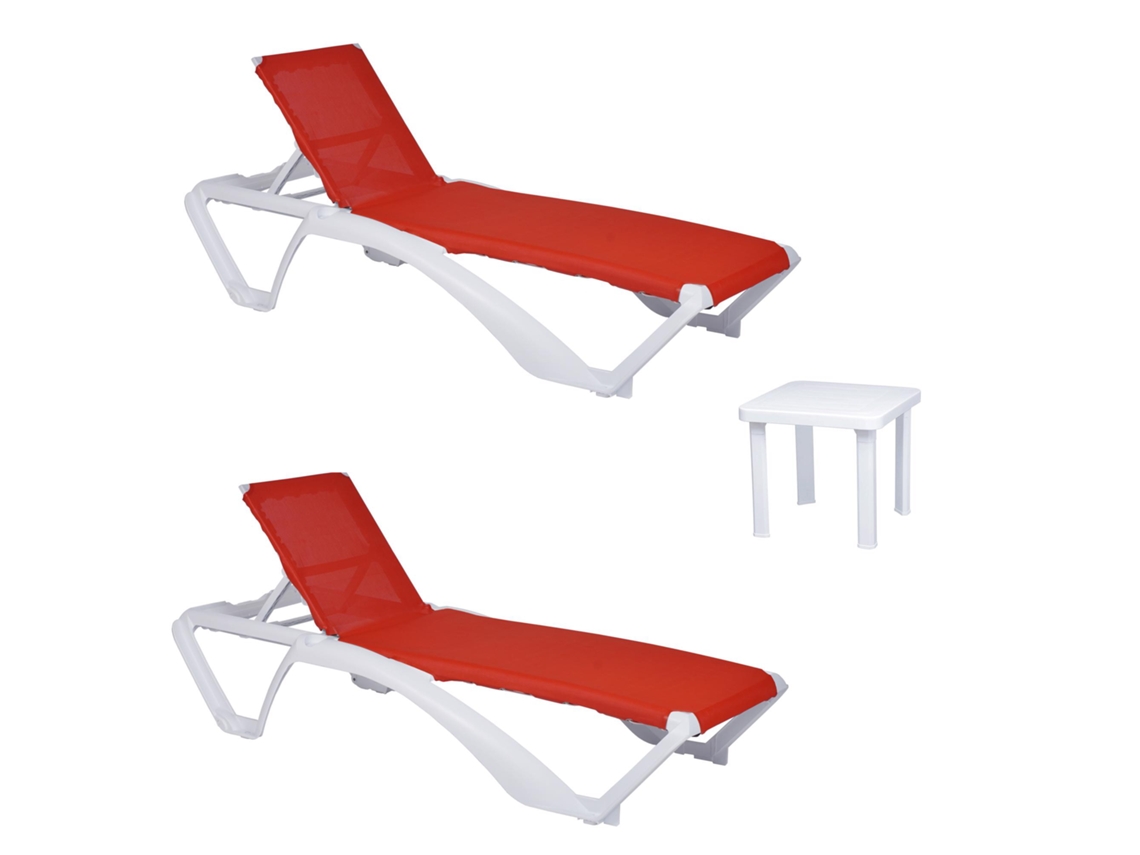 Set 2+1 Espreguiçadeiras-mesa Lateral Exterior Branco - Vermelho Acqua-andorra Garbar