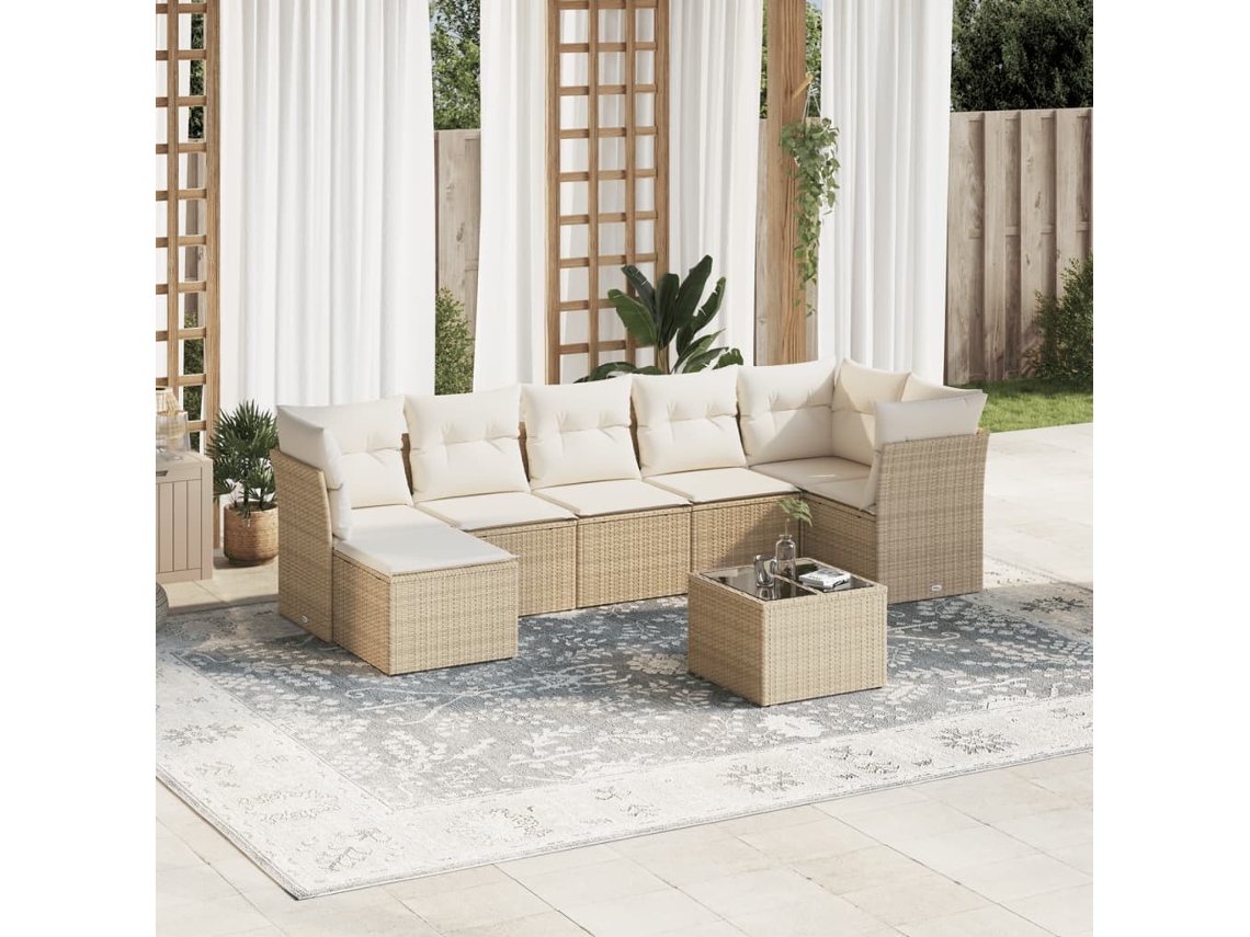 Vidaxl 8 Pcs Conjunto De Sofás P/ Jardim Com Almofadões Vime Pe Bege