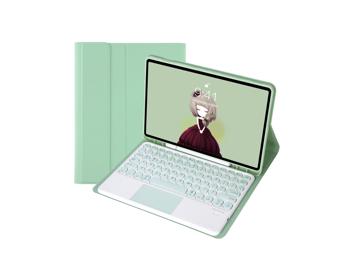 Lurelia Capa Com Teclado Bluetooth Para Ipad Pro10.5 Teclado Com Touchpad Destacável, Layout Pt, Verde Claro