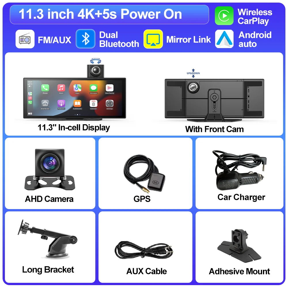 (dvr-gps-ahd) Câmera Veicular Inteligente, Navegação Carplay De 10 A 11,3 Polegadas E Resolução 4k