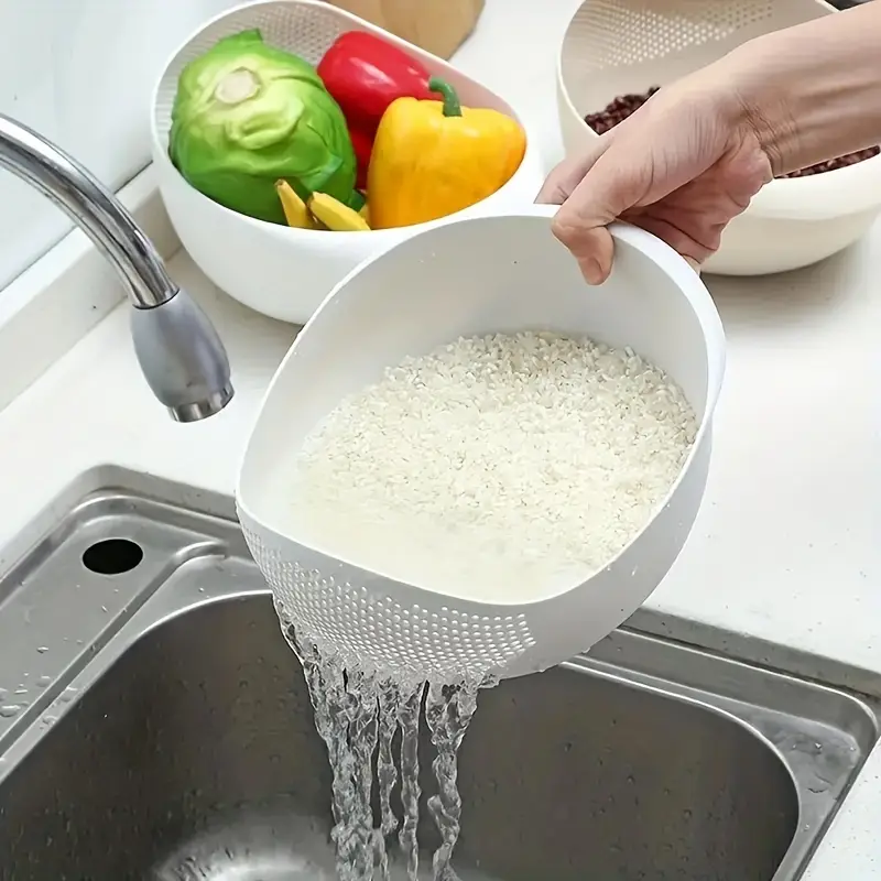 1, Tigela De Palha Trigo Para Lavar Arroz Com Escorredor, Lava Eficazmente Grãos Pequenos E Utensílios De Cozinha