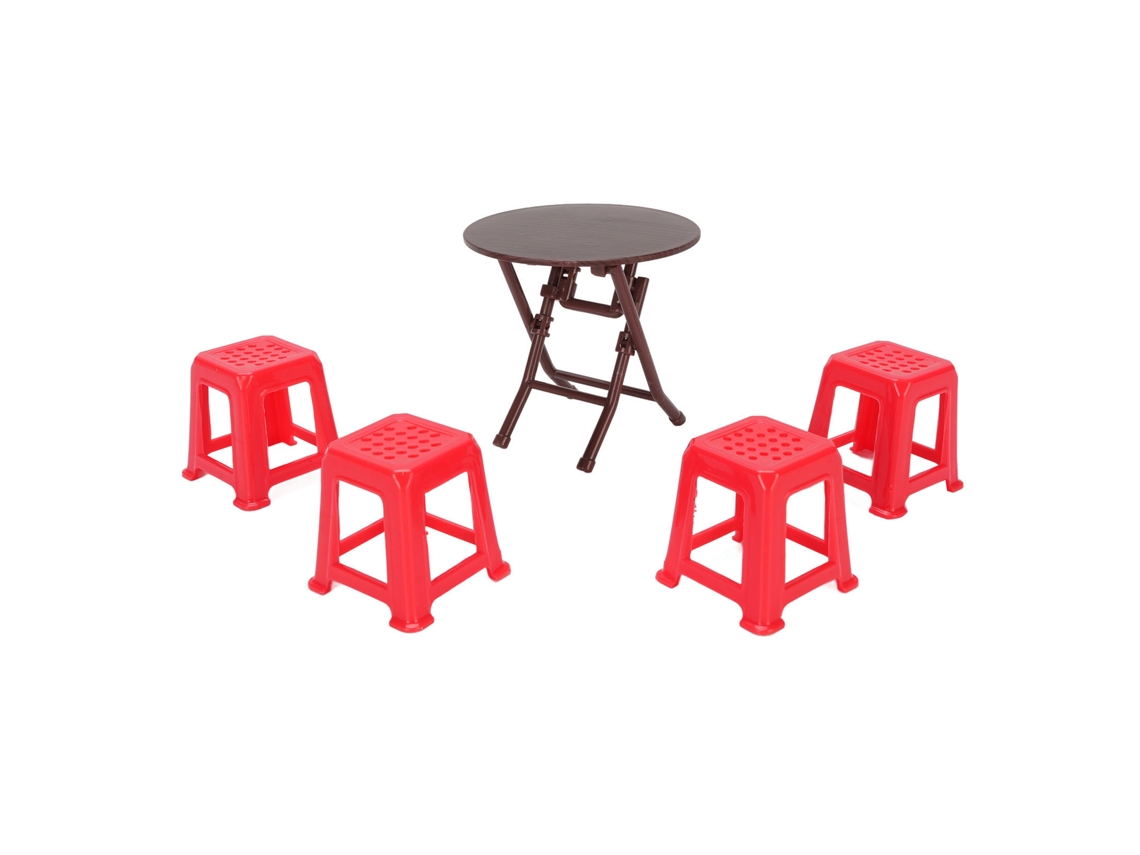 Mali conjunto Mesa Plegável e 4 Bancos Vermelhos 1:12 Miniatura Acessórios Casa de Bonecas