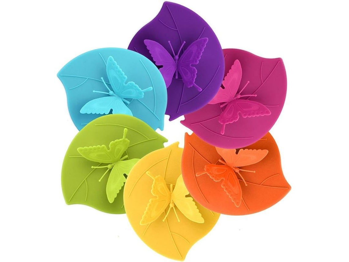 Tampa De Copo De Silicone Borboleta Criativa - Selagem Hermética Anti-pó, Material Seguro, 6 Cores, Reutilizável