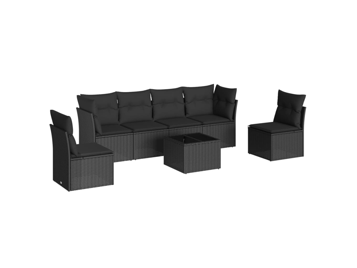 Conjunto de 7 sofás para jardim com almofadões Vime Pe Preto MAISON EXCLUSIVE (7 peças)
