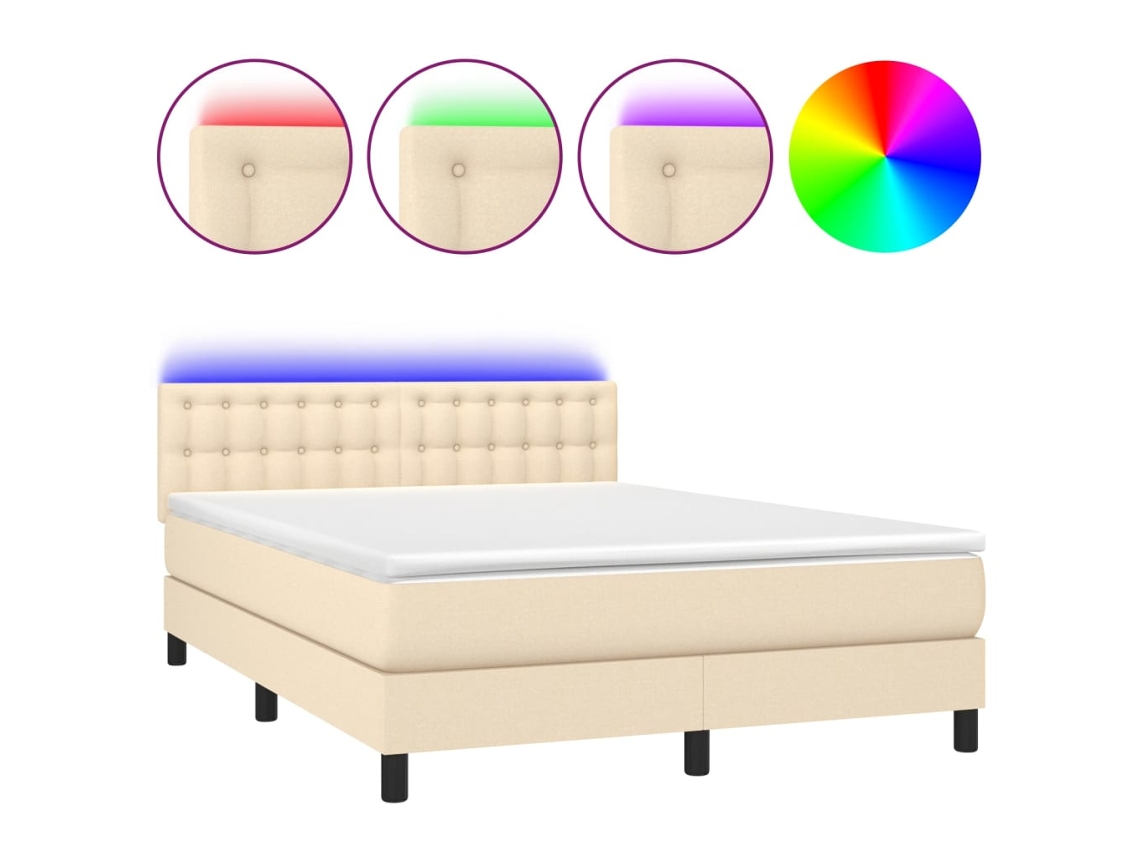 Cama Box Spring com Colchão e Led 140x200 cm Tecido Cor Creme MAISON EXCLUSIVE