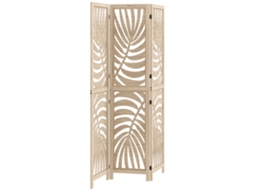 Biombo Interno 3 Painéis Dobrável e Separável em Madeira,design Folhas,120x170 Cm,cor Madeira BTFORUS