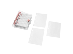 Capa de Agrafador Mini Transparente 3 Anéis com Páginas Internas em Grade e Bolsos, Caderno de Folhas Soltas Pvc Claro com Botão de Fechamento