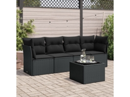 Vidaxl 5 Pcs Conjunto Sofás De Jardim Com Almofadões Vime Pe Preto