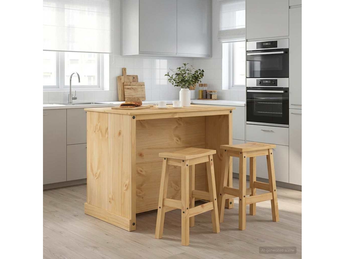 Vidaxl Conjunto De Ilha De Cozinha 3 Unid. Cera De Mel Pinho Maciço