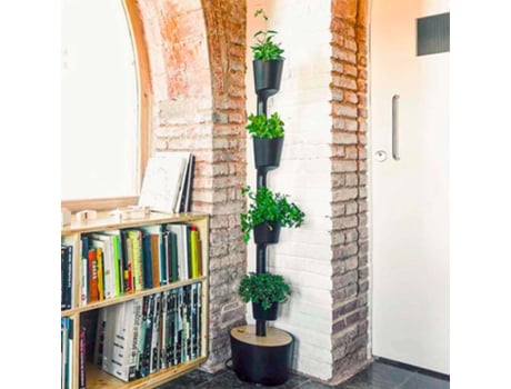 Jardineira Vertical Citysens Preto Com 4 Vasos, Kit Digital