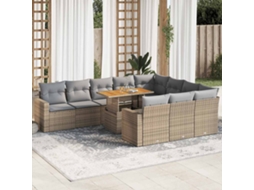 Vidaxl 11 Pcs Conjunto Sofás De Jardim C/ Almofadões Vime Pe Bege