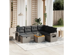 Vidaxl 8 Pcs Conjunto Sofás De Jardim C/ Almofadões Vime Pe Cinzento