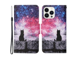 Capa Em Couro Pu Para Apple Iphone 16 Pro Max - Gato Galáxia