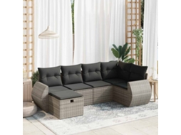 Vidaxl 6 Pcs Conjunto Sofás De Jardim Com Almofadões Vime Cinzento