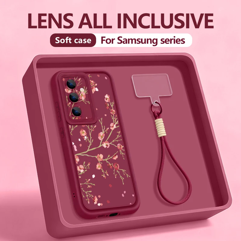 Capa Para Celular Galaxy S23 Com Estampa Floral E Cordão Macio (vermelho Vinho).