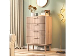Cómoda Com 4 Gavetas, Móvel De Arrumação Moderno Para Quarto Com Puxadores E Pés Em Madeira, 60x34x91cm, Natural