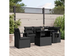 Vidaxl 6 Pcs Conjunto Sofás De Jardim C/ Almofadões Vime Pe Preto