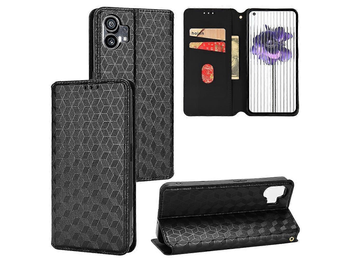Capa De Celular Flip Em Couro Com Textura De Grade Cúbica Para Nothing Phone 1