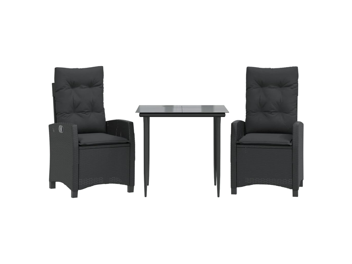 Conjunto de Jantar 3 Pcs para jardim com Almofadões Vime Pe Preto MAISON EXCLUSIVE (3 Pcs)