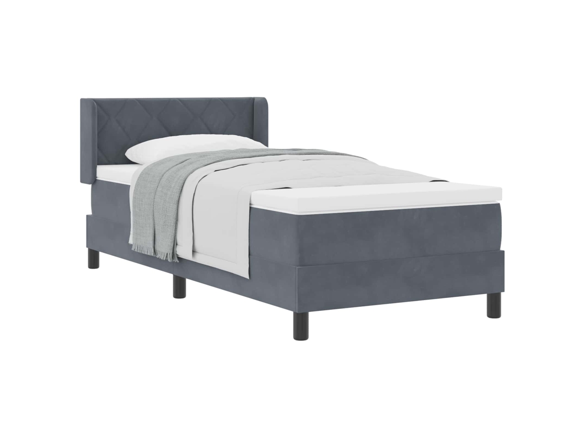 Cama De Solteiro | Camas Para Quarto | Cama Box Com Colchão Cinza Escuro 200 X 100 Cm Poliéster