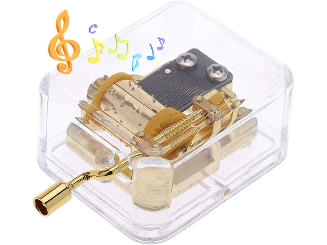 Caixa de Música Manual em Acrílico Transparente Dourado com Manivela para Mãe/Pai/Filha AQUAFORGE